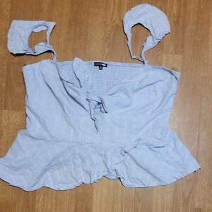 🛍 Fashion Nova Blue Peplum Tie Front Blouse